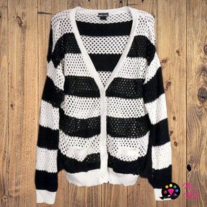 Wet Seal XL Black and White Striped Knit Top.